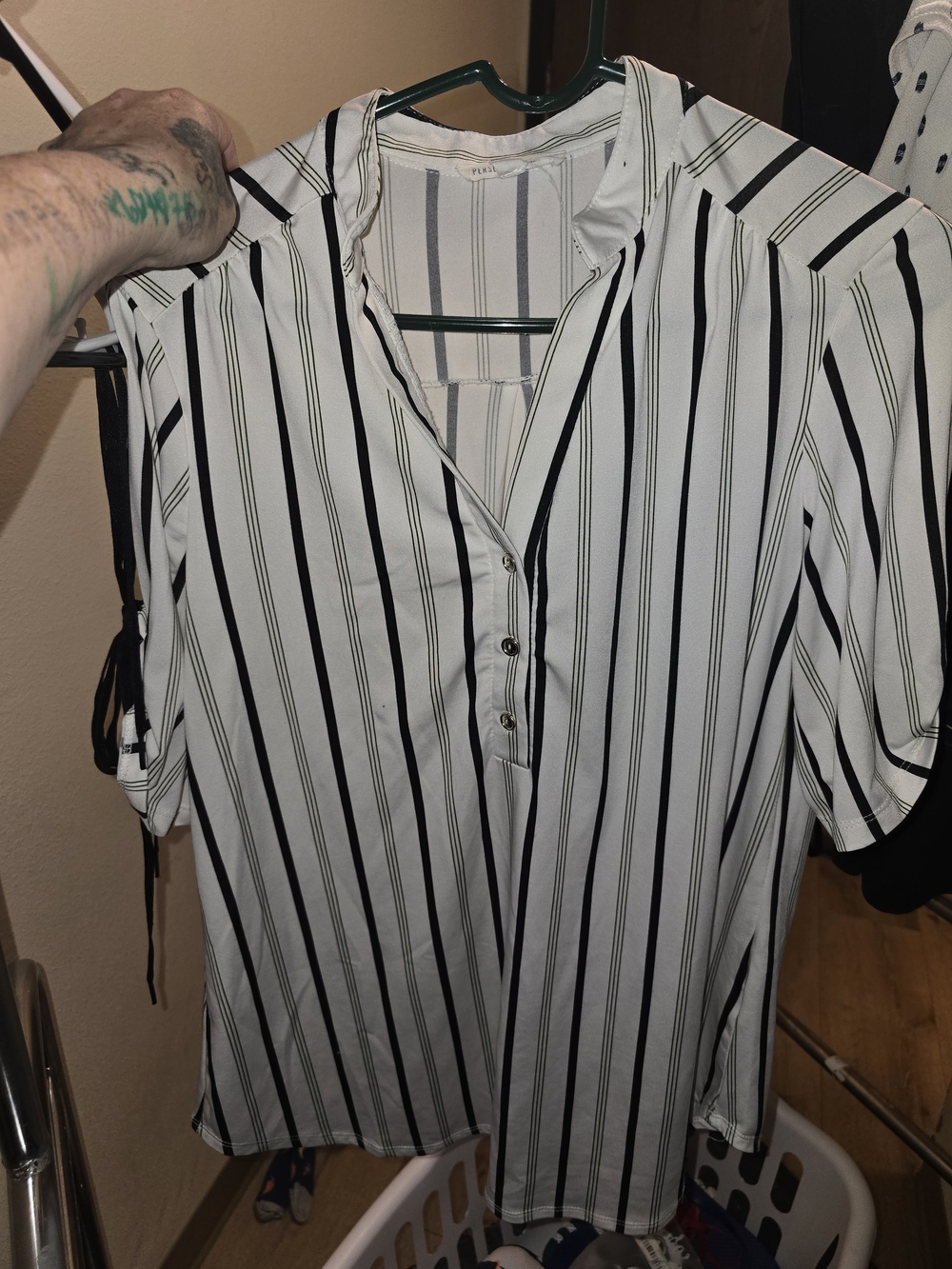 PerSeption Concept White Blouse with Black Stripes